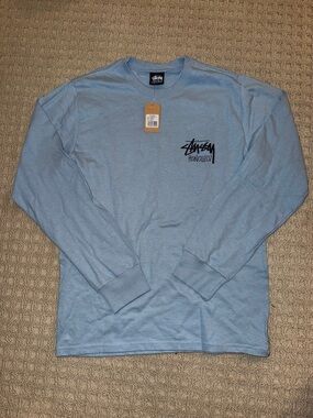 Stussy Light Blue Long Sleeve Crew with Honolulu Logo